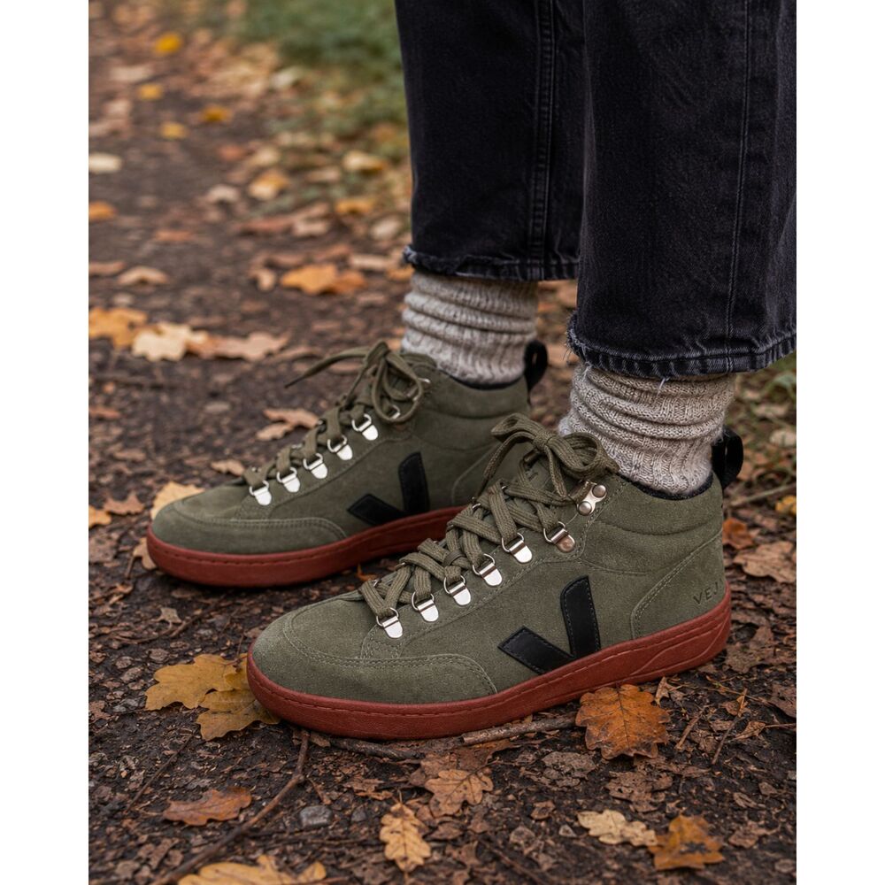 VEJA Roraima Suede High Top Sneakers Olive Green Rust Sole EUR 38 US 7 Womens